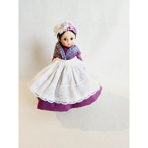 Marme Little Women Alexander Doll Vintage Purple Dress Lace Bonnet Scarf Apron